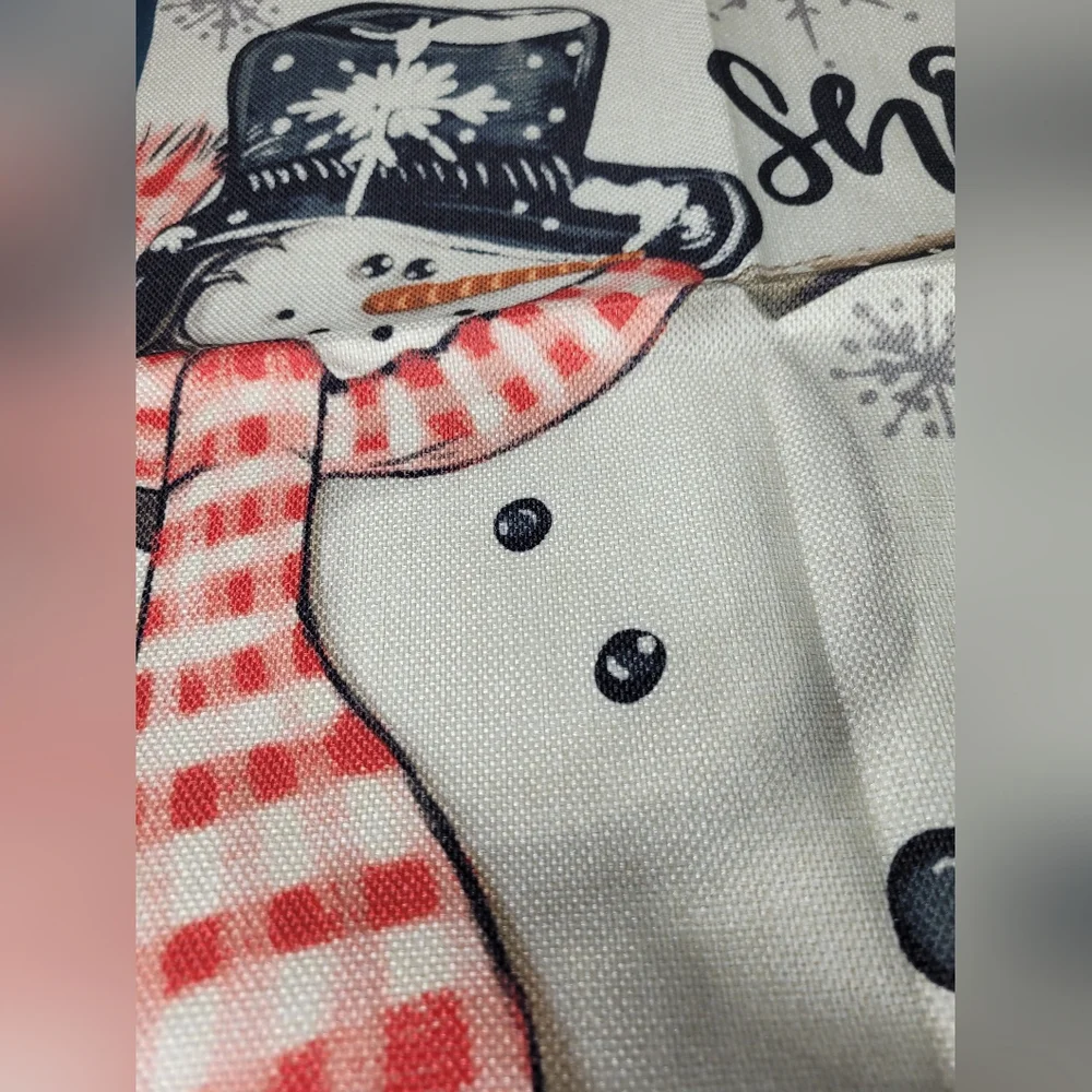 Snowman  Whimsical Christmas Linen Throw Pillow Cover 18x18 Winter Holiday Decor